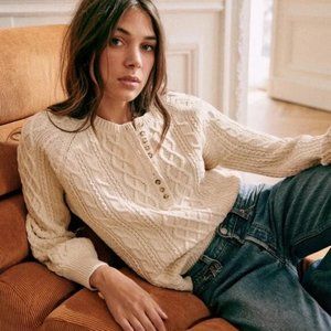 NWOT Sezane Bree Jumper in Cream Ivory Organic Cotton Long Sleeves Button